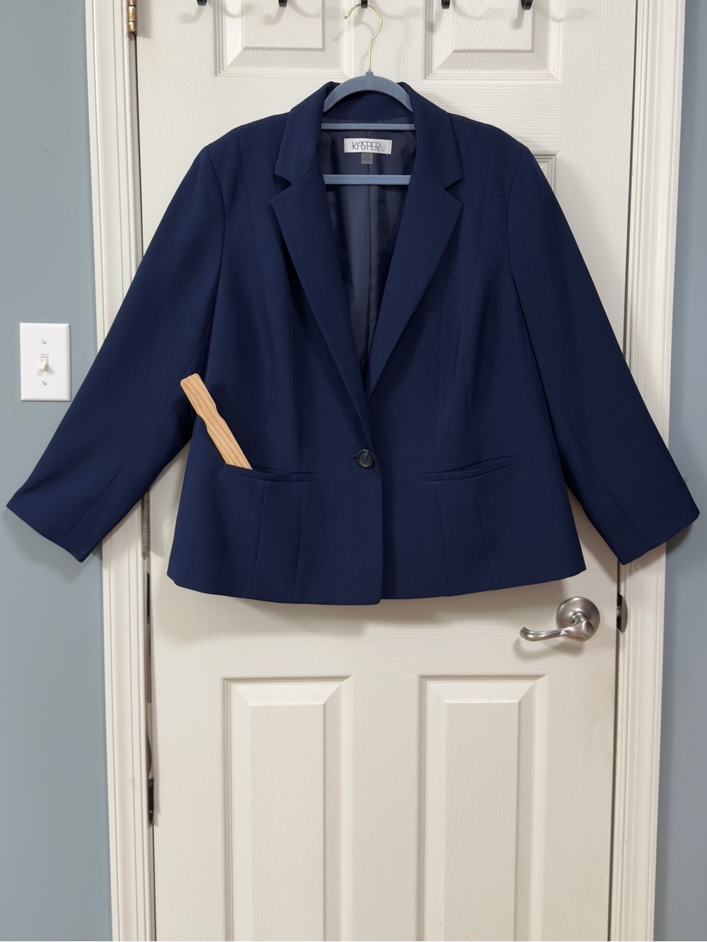 Kasper Plus Size Navy Blue Blazer Suit Jacket Size 16W Single Button Lined Offic - Picture 16 of 16